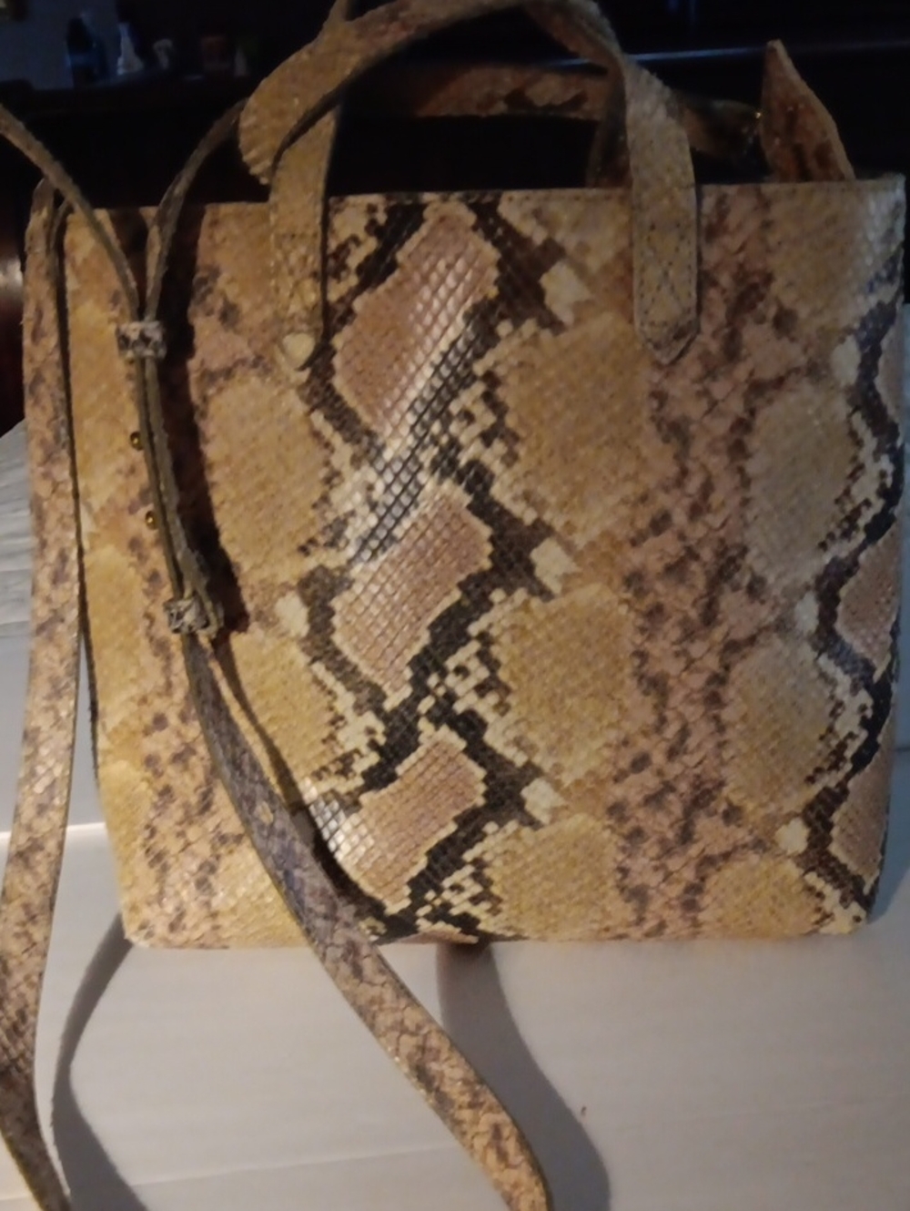 Madewell Snake-Print Tote in Tan and Brown